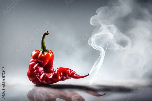 firry Red chile pepper isolated on white smoky background.  