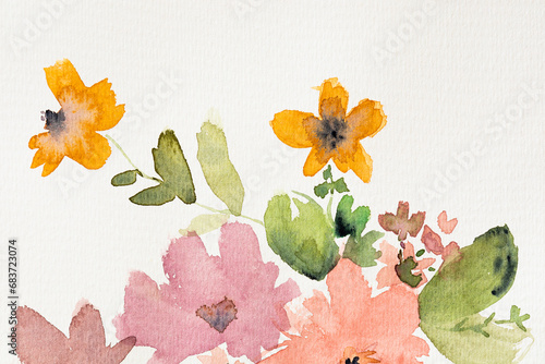 Watercolor floral background with flowers photo
