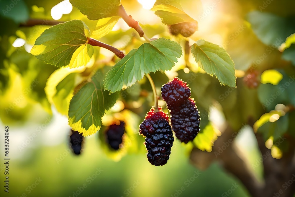 Close up view ,fresh mulberry on tree in garden, sun light also present. Close up view ,fresh mulberry on tree in garden, sun light also present.