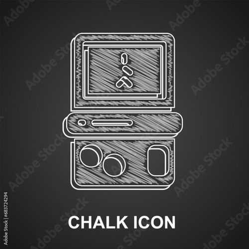 Chalk Portable tetris electronic game icon isolated on black background. Vintage style pocket brick game. Interactive playing device. Vector