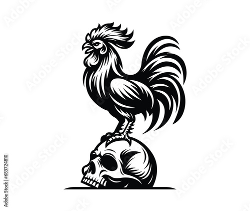 Rooster Standing on Skull Vector