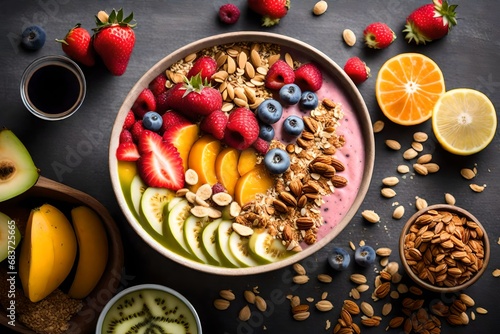 A smoothie bowl packed with fruits and granola for a healthy kickstart. 