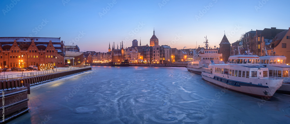 Beautiful Winter View of Gdansk at Night - Poland