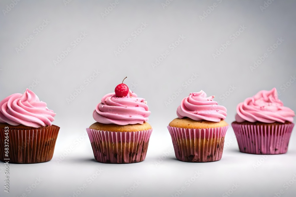 a single Pink cupcake against white background, 8k. 
