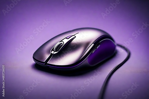 close up , a  single computer mouse against purple background. 