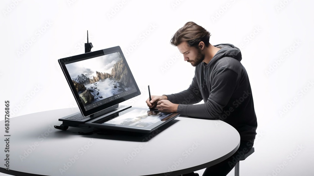 a person writing on a tablet