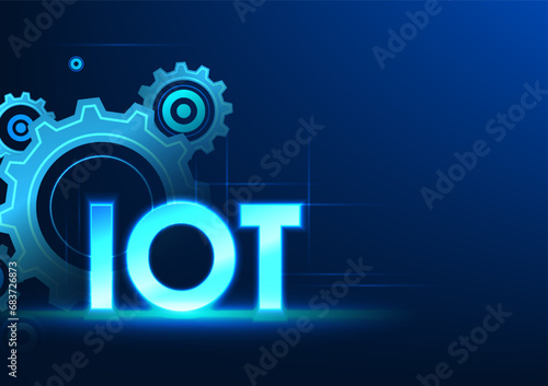 Internet of Things technology IoT placed in front of the gear It means providing real-time access to devices connected to the cloud and the internet. Vector illustration
