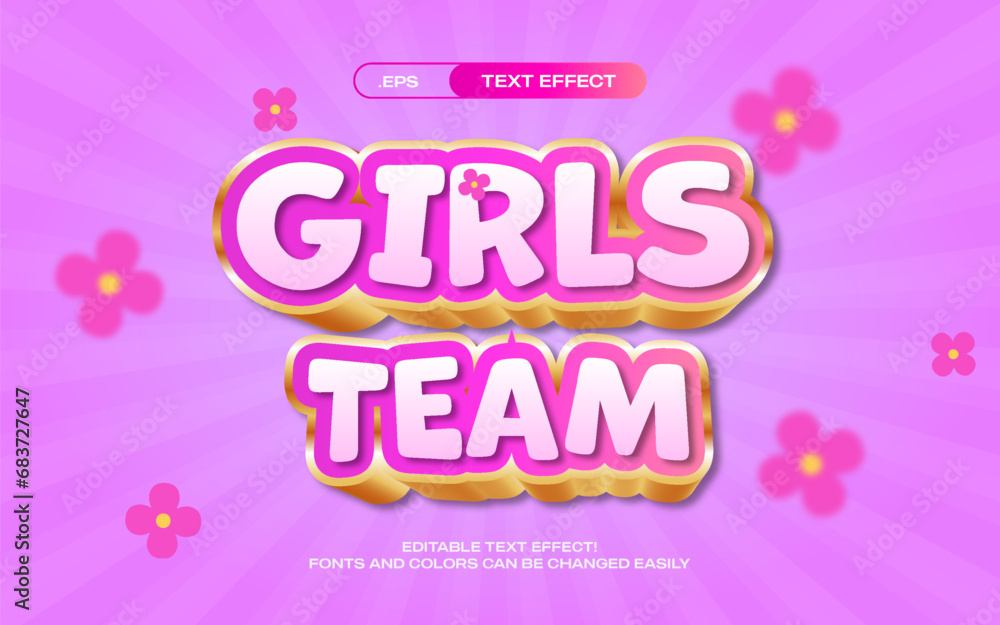 Girls Team Text Effect EPS format editable text template