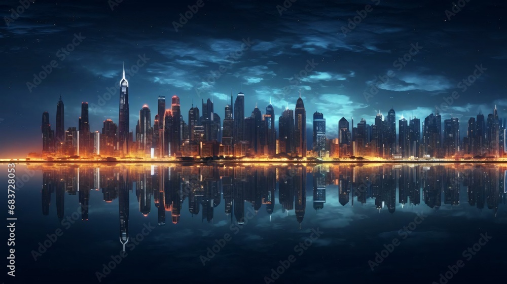 a city skyline at night