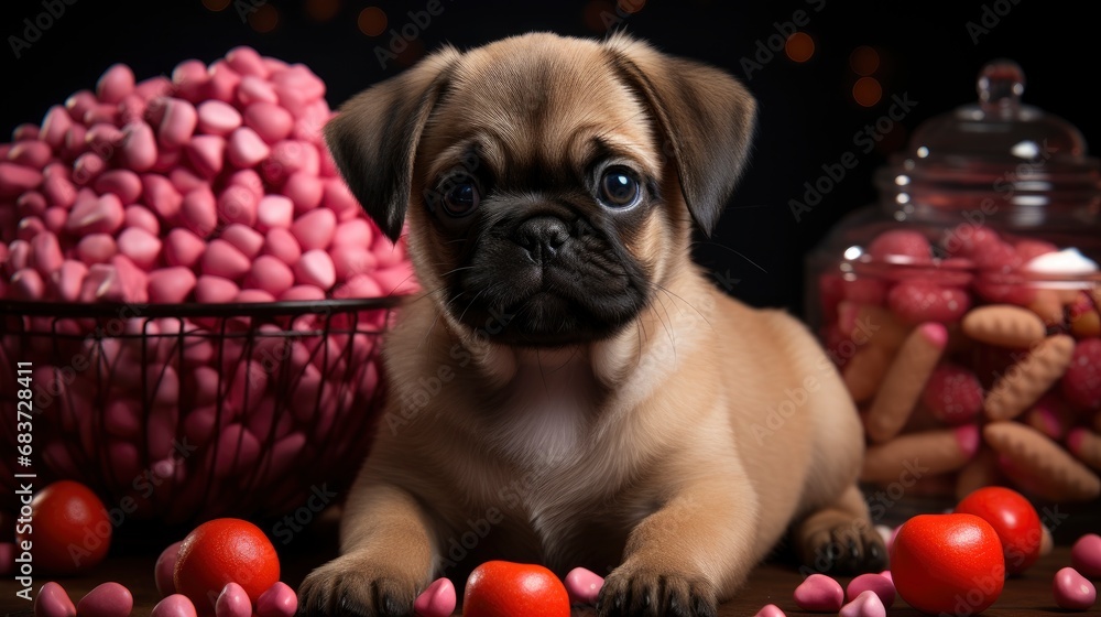 Card Valentines Day Adorable Puppy Pug, Background Image, Desktop Wallpaper Backgrounds, HD