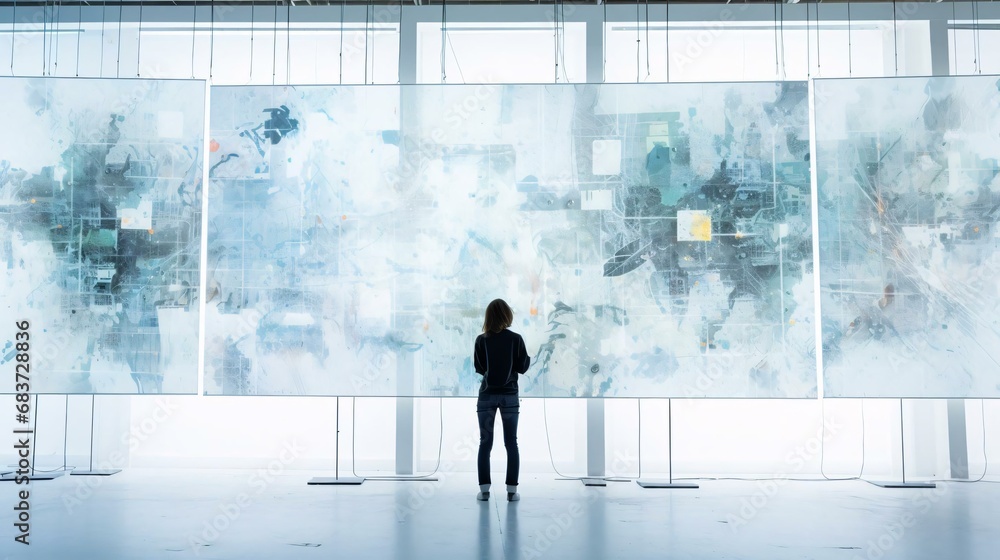 a man looking at a large screen a man looking at a large screen