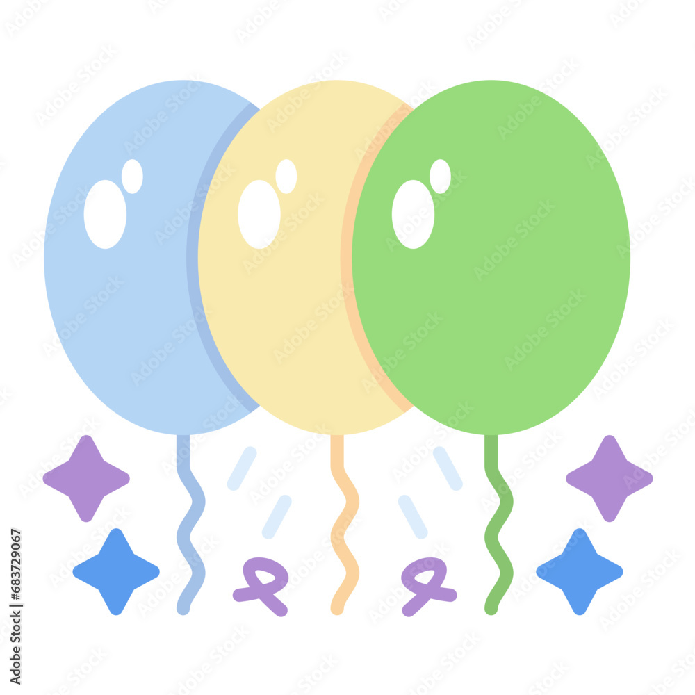 New Year Balloons Flat Multicolor Icon New Year Balloons Flat Multicolor Icon