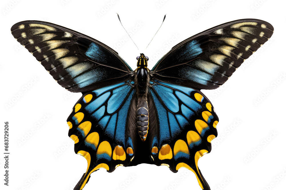 Obraz premium Beautiful butterfly in full body close-up portrait, flying butterfly med transparent background 