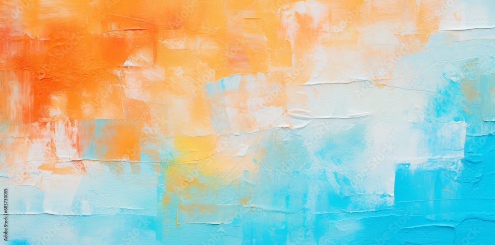Closeup of abstract rough colorful multicolored pastel orange and turquoise colored art painting texture, with oil brushstroke