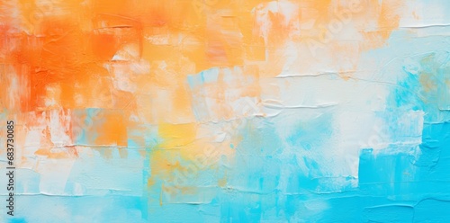 Closeup of abstract rough colorful multicolored pastel orange and turquoise colored art painting texture, with oil brushstroke