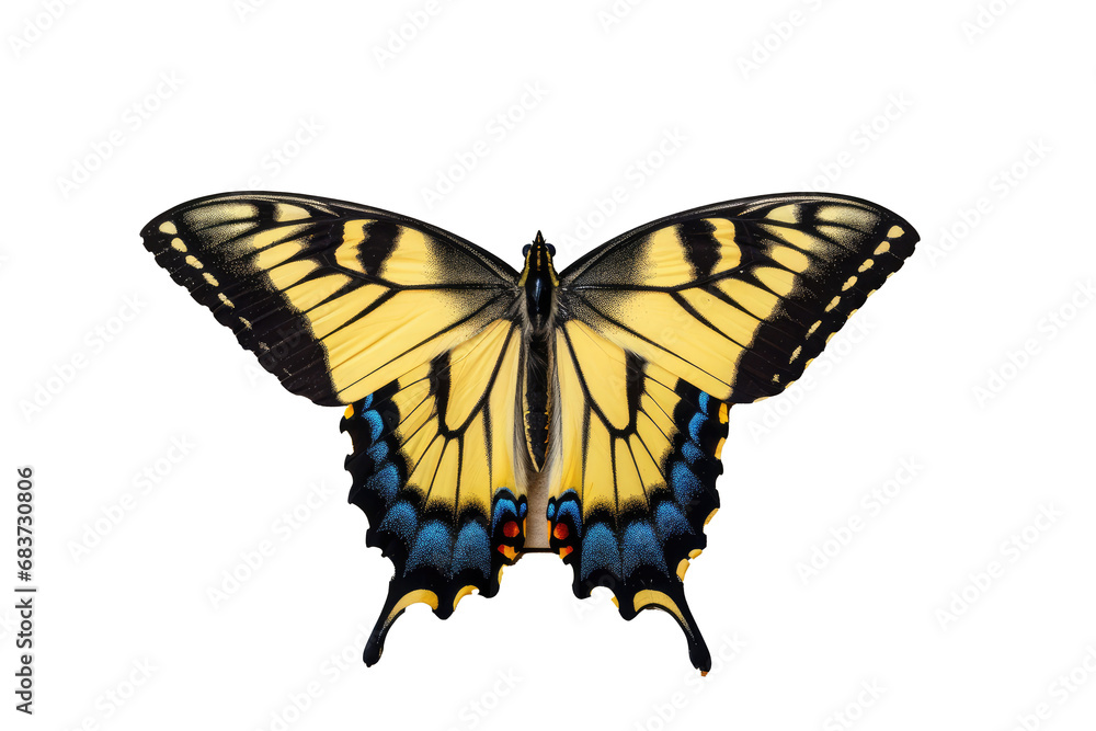 Naklejka premium Beautiful butterfly in full body close-up portrait, flying butterfly med transparent background 