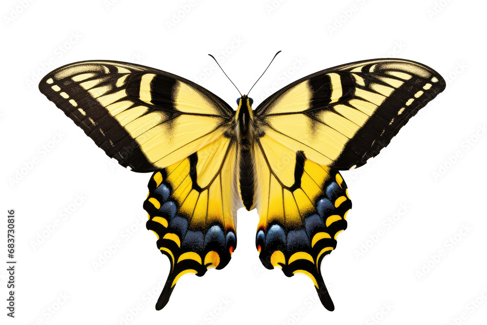 Fototapeta premium Beautiful butterfly in full body close-up portrait, flying butterfly med transparent background 