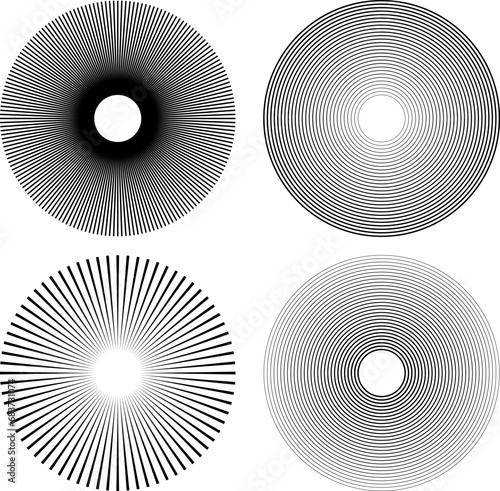 black white Radial circle line set