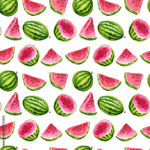 watercolor seamless pattern of watermelons hand painted illustration for sweet summer designs