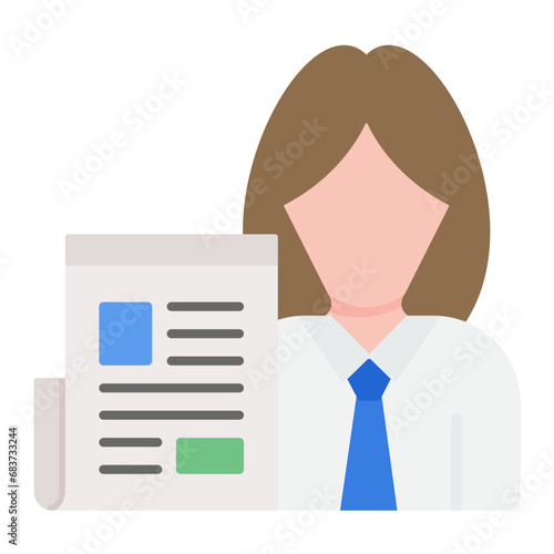 Female Journalist Flat Multicolor Icon