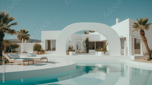 White villa architecture. White villa Spanish style © Yuwarin