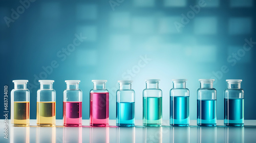 Different bottles for pharmaceutical and healthcare medication and drug research labs concepts with copy space area, generative ai
