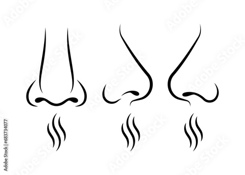 Smell symbol with nose icon vector illustration. Human smelling and inhaling isolated on white background.