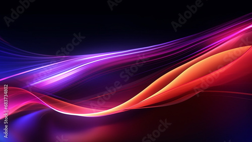 Neon rays and glowing lines bending on dark background