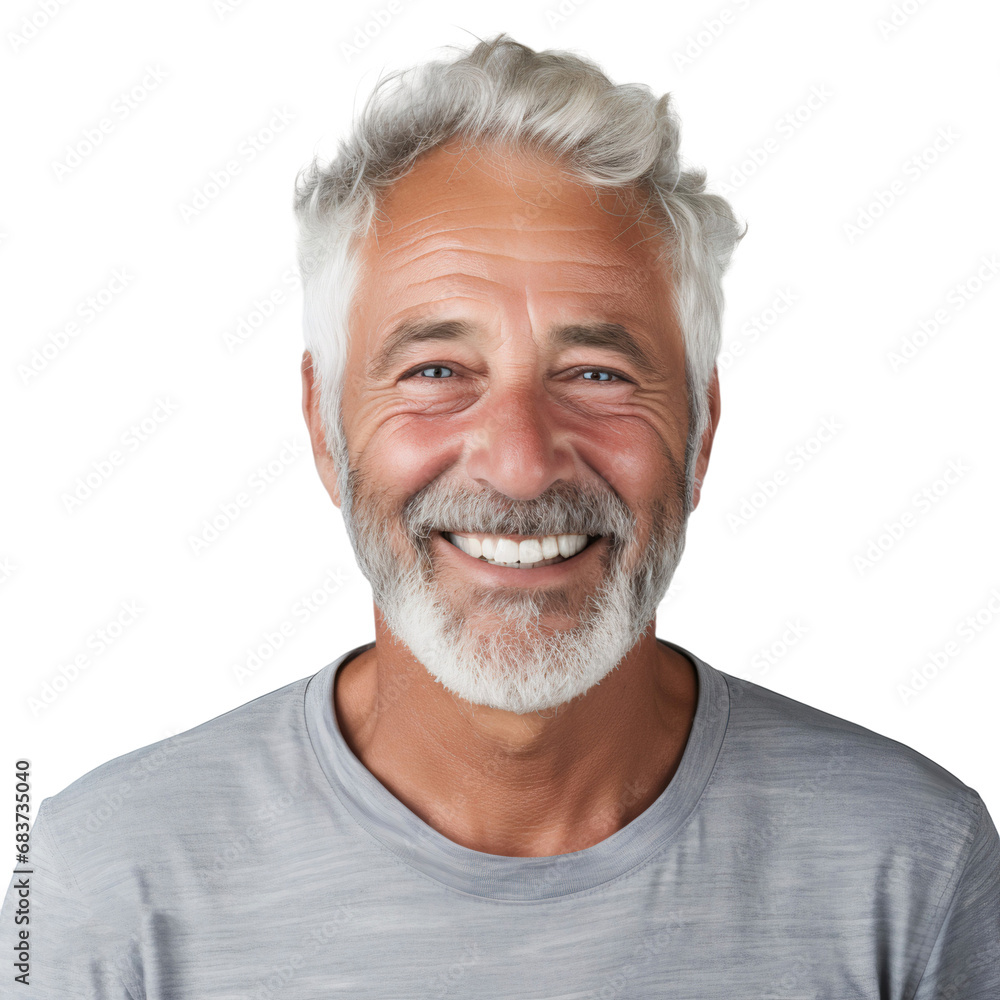 Close-up portrait of a senior man smiling and happy isolated on transparent background Close-up portrait of a senior man smiling and happy isolated on transparent background
