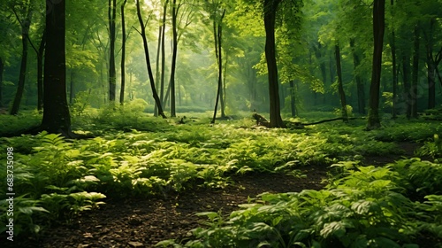 a forest with moss and trees photo