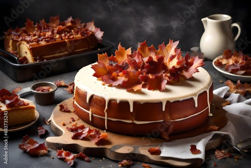 Maple Bacon Cake, a savory-sweet masterpiece featuring the indulgence of bacon and maple. 