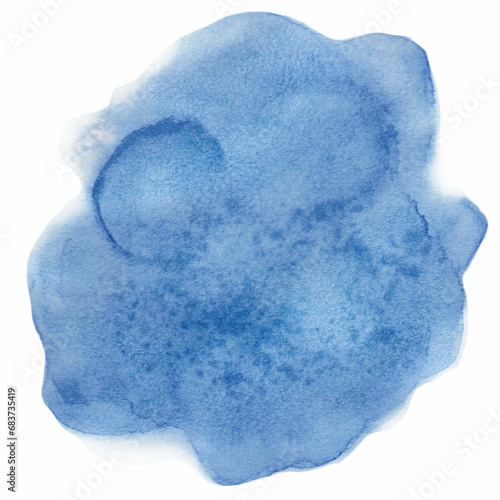 Blue watercolor stain. Abstract Hand drawn illustration isolated on white background.