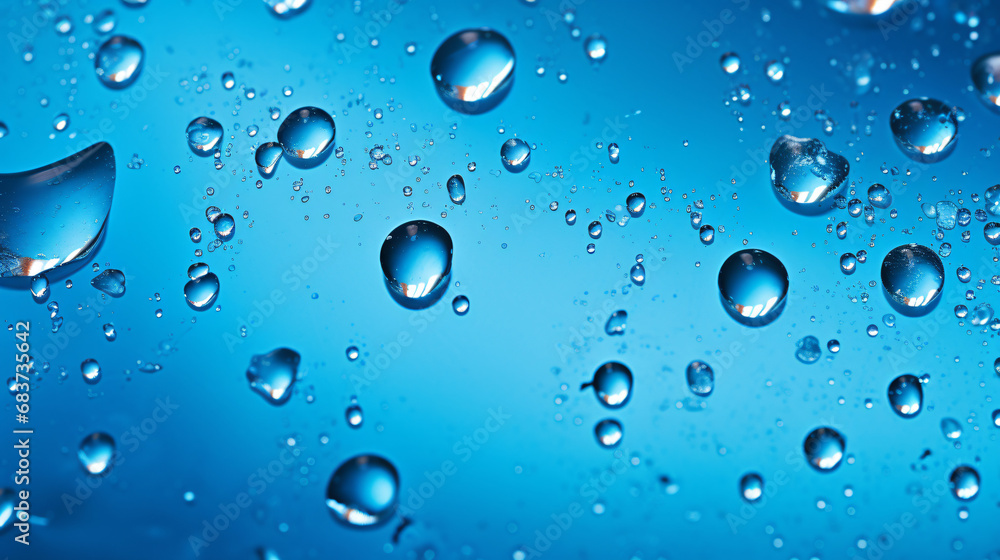 Blue water drops background close up
