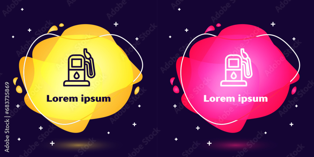 Set line Petrol or gas station icon isolated on blue background. Car fuel symbol. Gasoline pump. Abstract banner with liquid shapes. Vector Set line Petrol or gas station icon isolated on blue background. Car fuel symbol. Gasoline pump. Abstract banner with liquid shapes. Vector