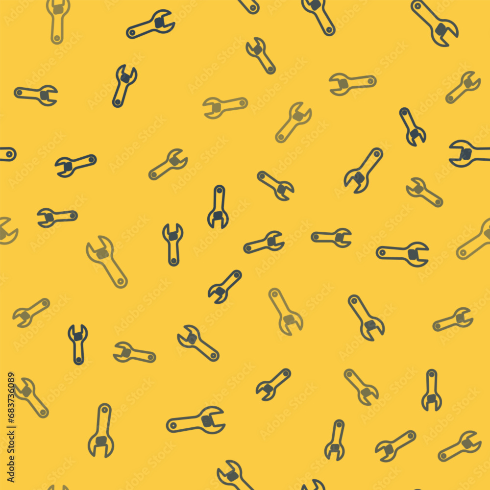 Blue line Adjustable wrench icon isolated seamless pattern on yellow background. Vector Blue line Adjustable wrench icon isolated seamless pattern on yellow background. Vector