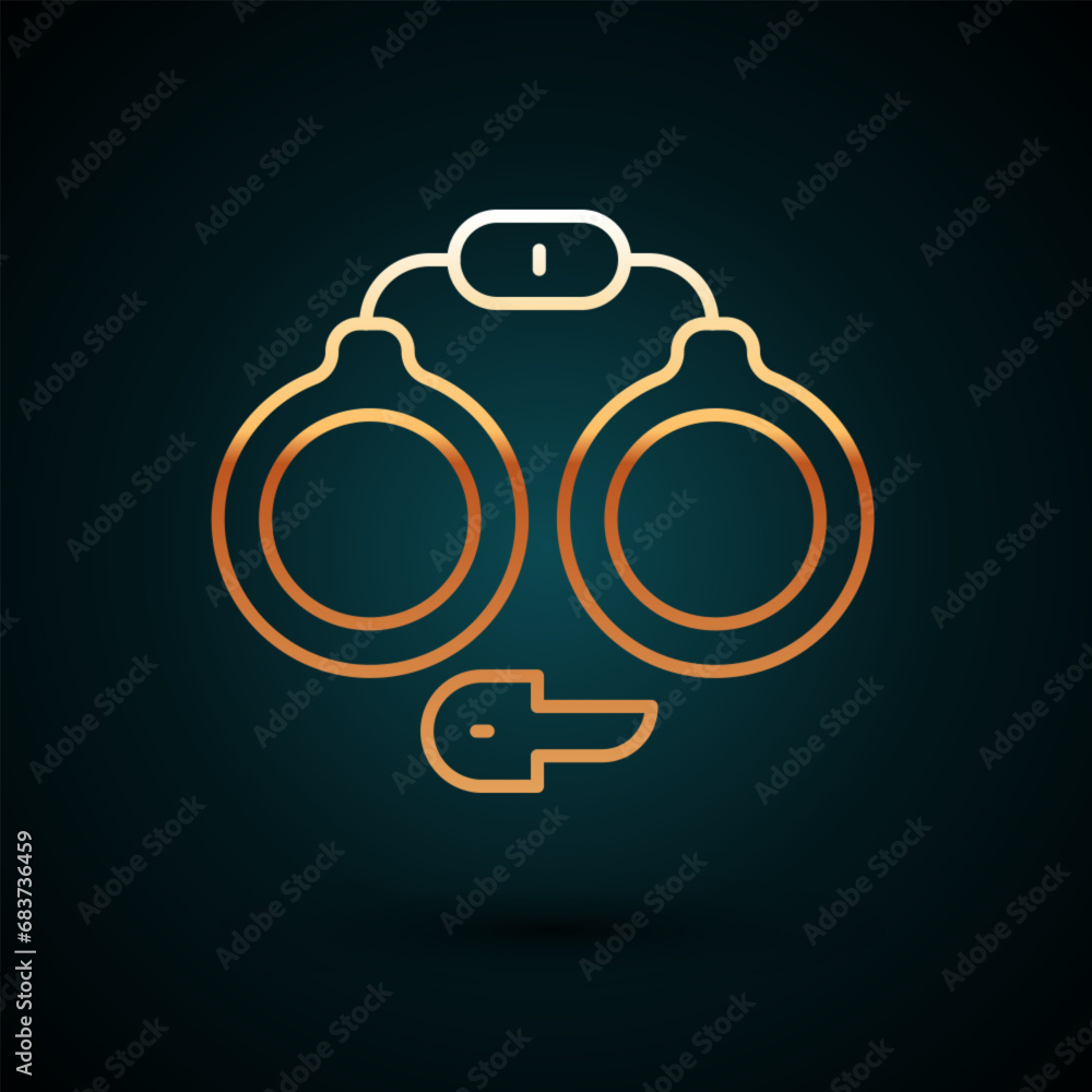 Gold line Handcuffs icon isolated on dark blue background. Vector Gold line Handcuffs icon isolated on dark blue background. Vector