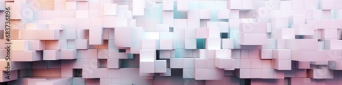 White and Pastel, Multisized Blocks Precisely Arranged to create a Modern Tech Banner. 3D Render, Generative AI