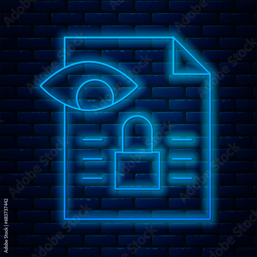 Glowing neon line Journalistic investigation icon isolated on brick wall background. Financial crime, tax evasion, money laundering, corruption. Vector