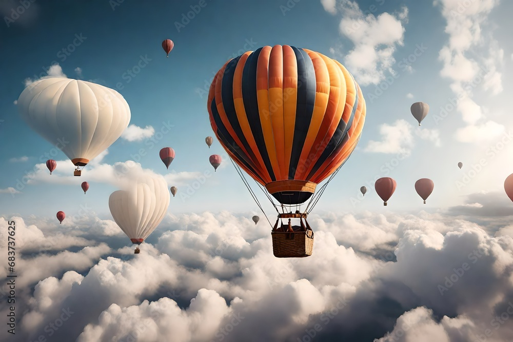 Fototapeta premium side view ,a air balloon heading towards the clouds in the sky. 