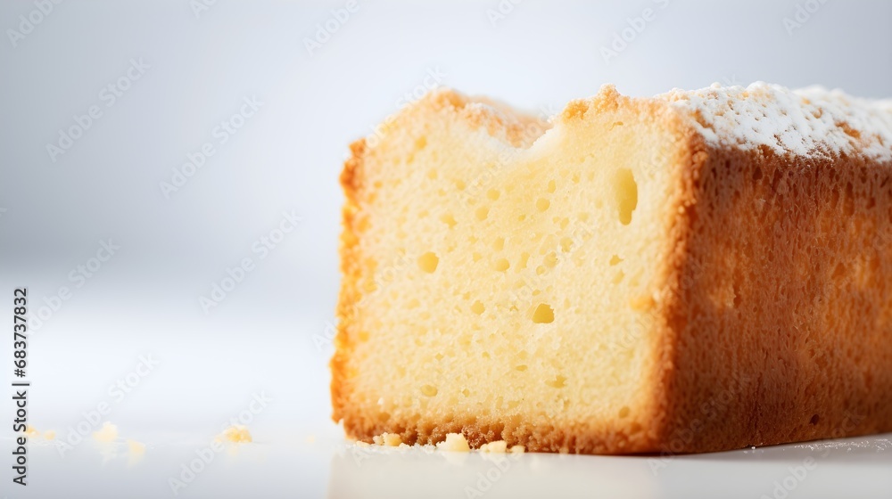 Close-up Portrait of a Pound Cake against white background with space for text, AI generated, background image