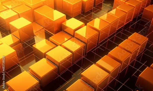 Orange and Yellow  Glossy Blocks Perfectly Aligned to create a Modern Tech Background. 3D Render  Generative AI
