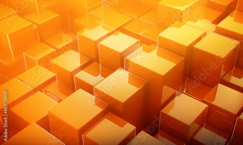 Orange and Yellow, Glossy Blocks Perfectly Aligned to create a Modern Tech Background. 3D Render, Generative AI