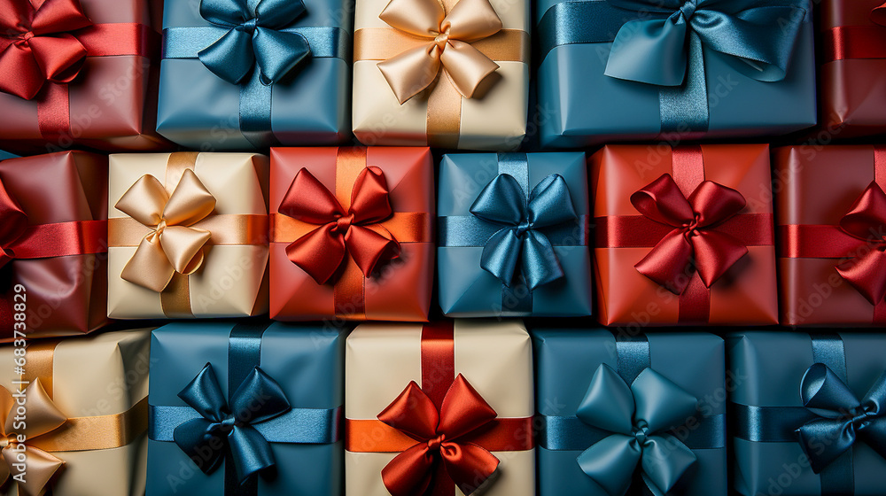 set of red and blue gift boxes background