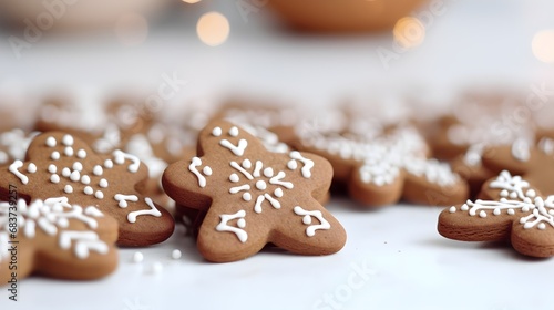 Portrait of Gingerbread Cookies against white background with space for text, AI generated, background image