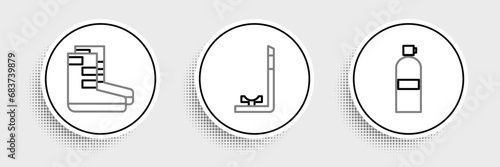 Set line Aqualung, Boots and Snorkel icon. Vector