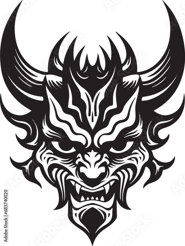 Satanic Oni Mask: Angry Tribal Demon Head in Black © illumimati
