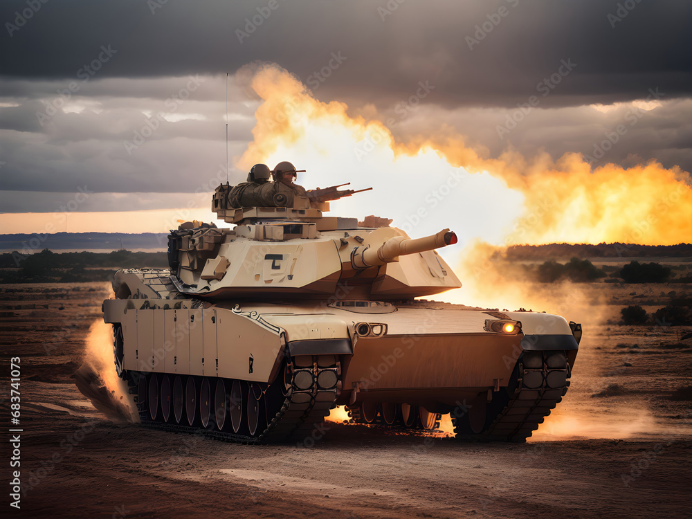 Heavy armored tank on the battlefield. Generative AI