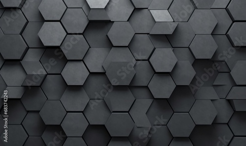 Hexagonal Tiles arranged to create a Futuristic wall. Semigloss, 3D Background formed from Concrete blocks. 3D Render, Generative AI