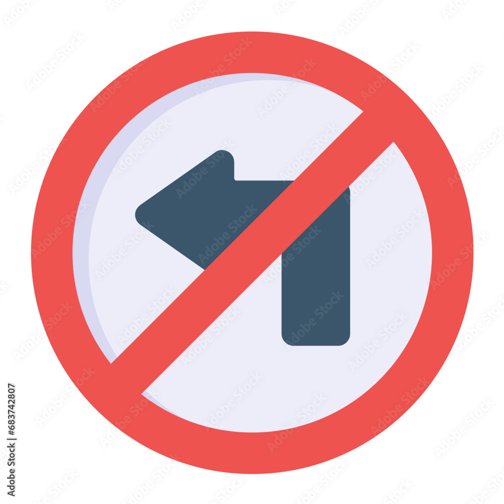 No Left Turn Flat Multicolor Icon No Left Turn Flat Multicolor Icon
