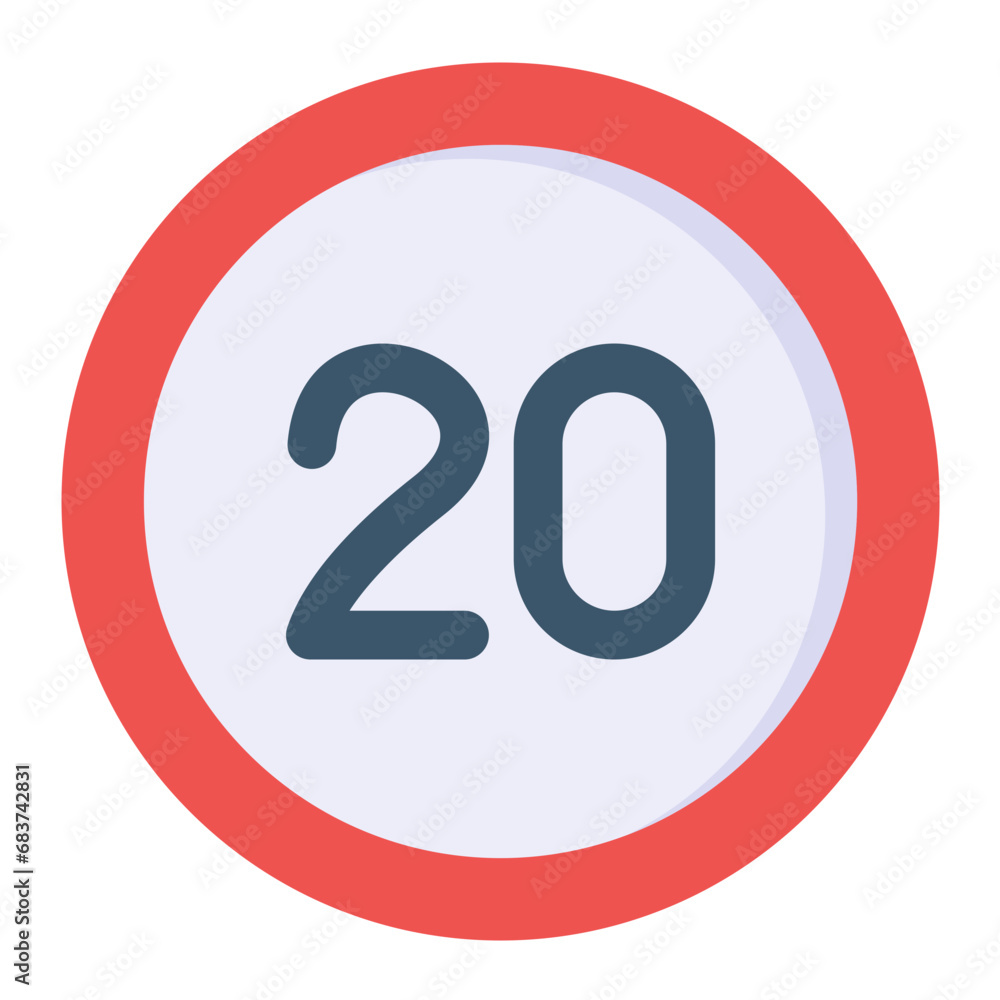 20 Speed Limit Flat Multicolor Icon 20 Speed Limit Flat Multicolor Icon